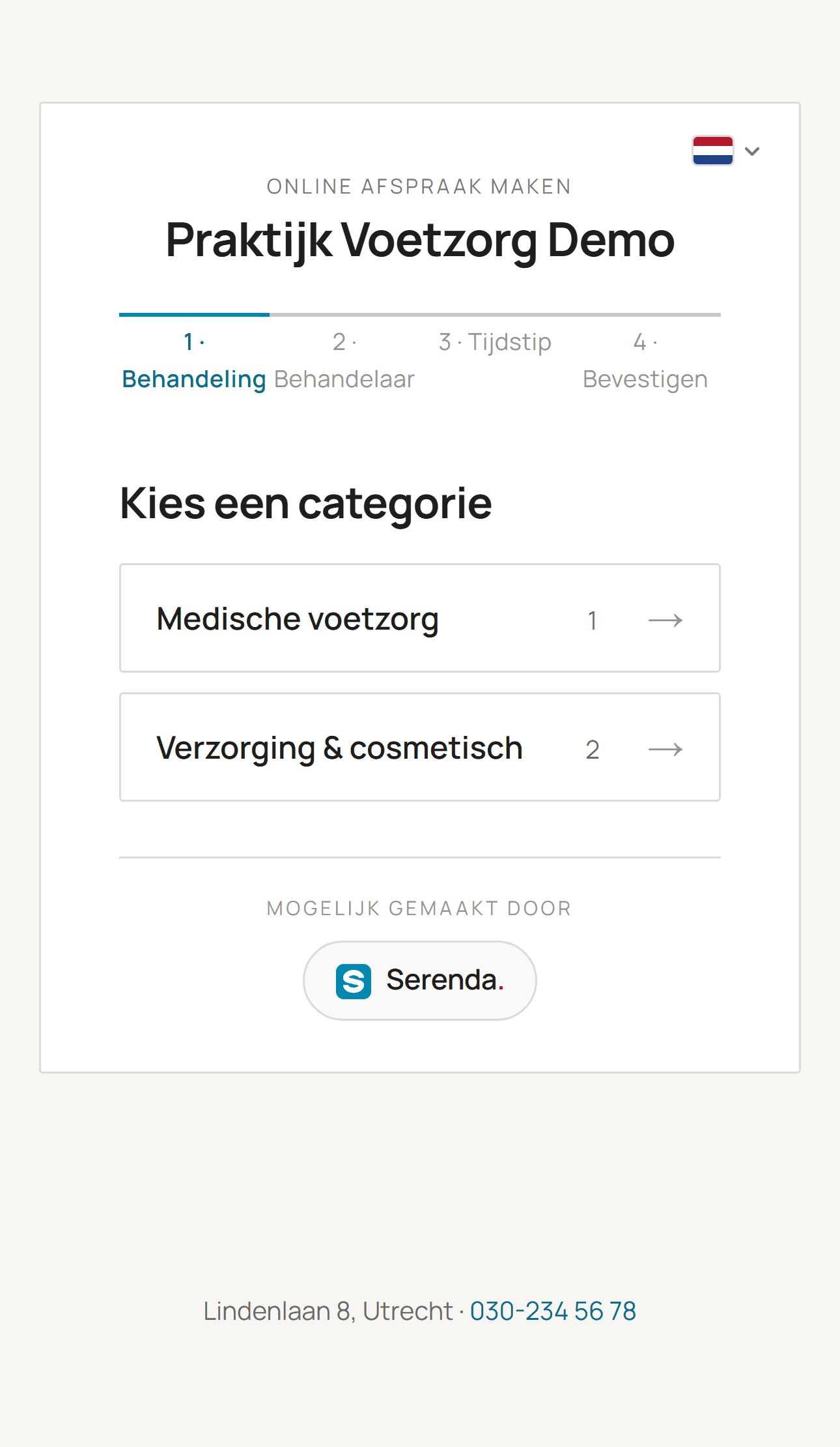 De online boekingspagina op een telefoon, waar een klant zelf een behandeling kiest